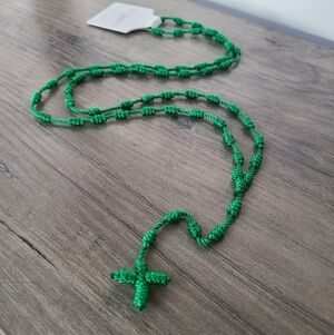 Green Knotted Rosary, Handmade Rope Rosary, Religious Jewelry